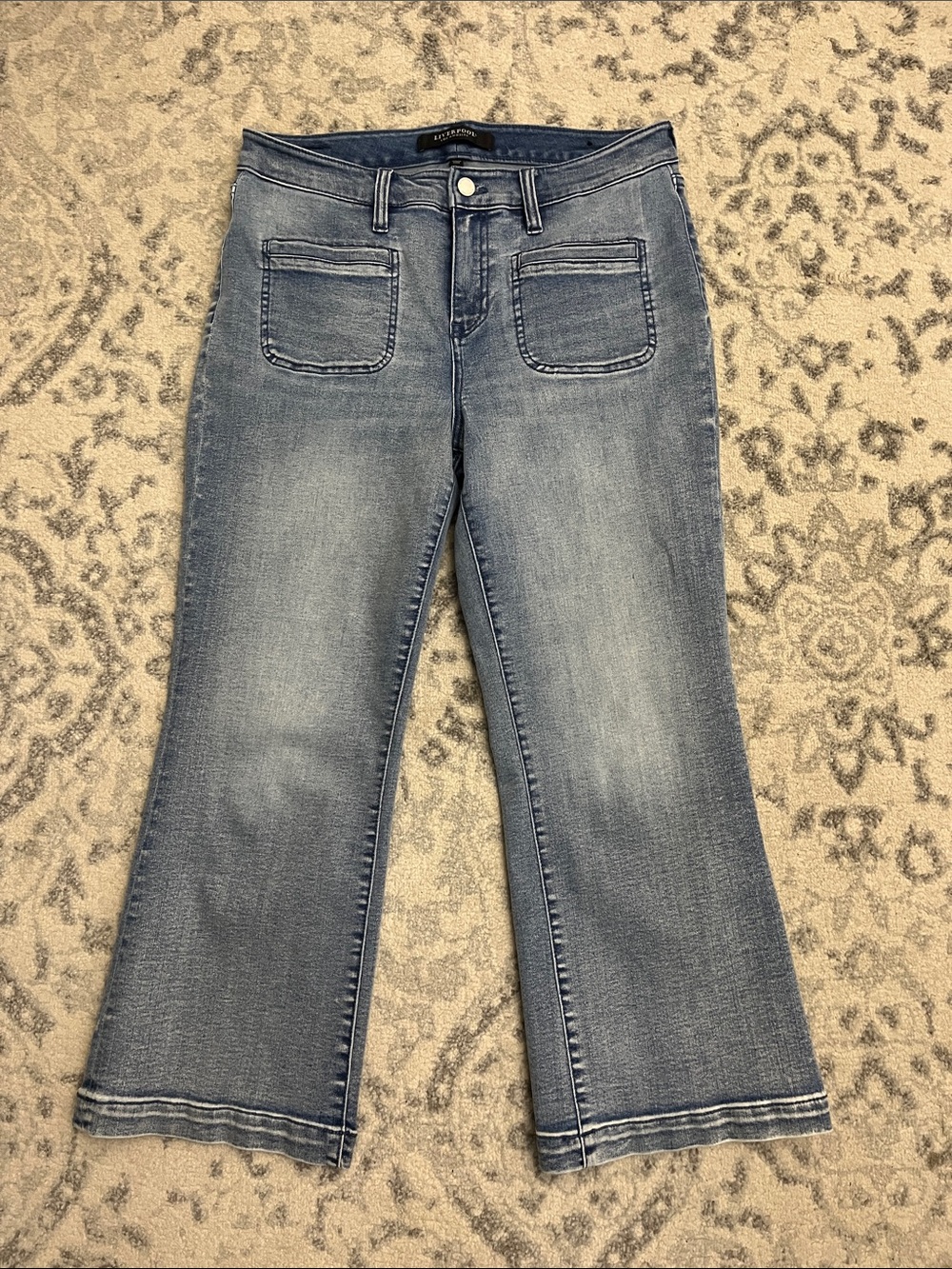 Liverpool Light Blue Hannah Crop Flare Jeans with Front Patch Pockets